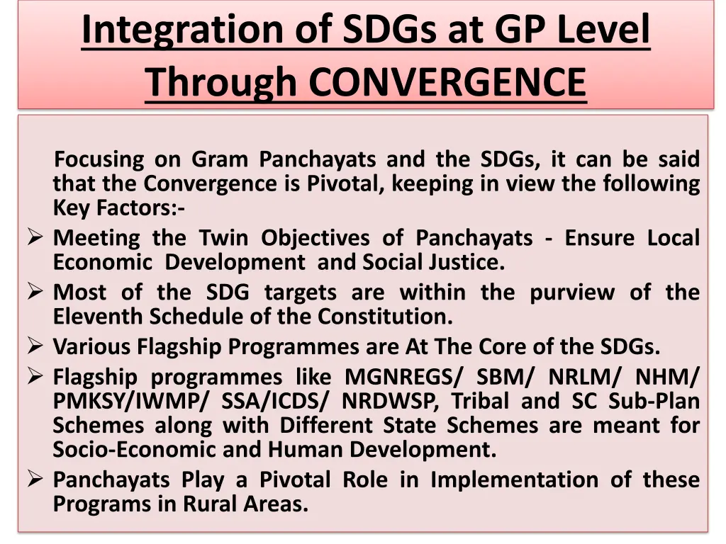 integration of sdgs at gp level through