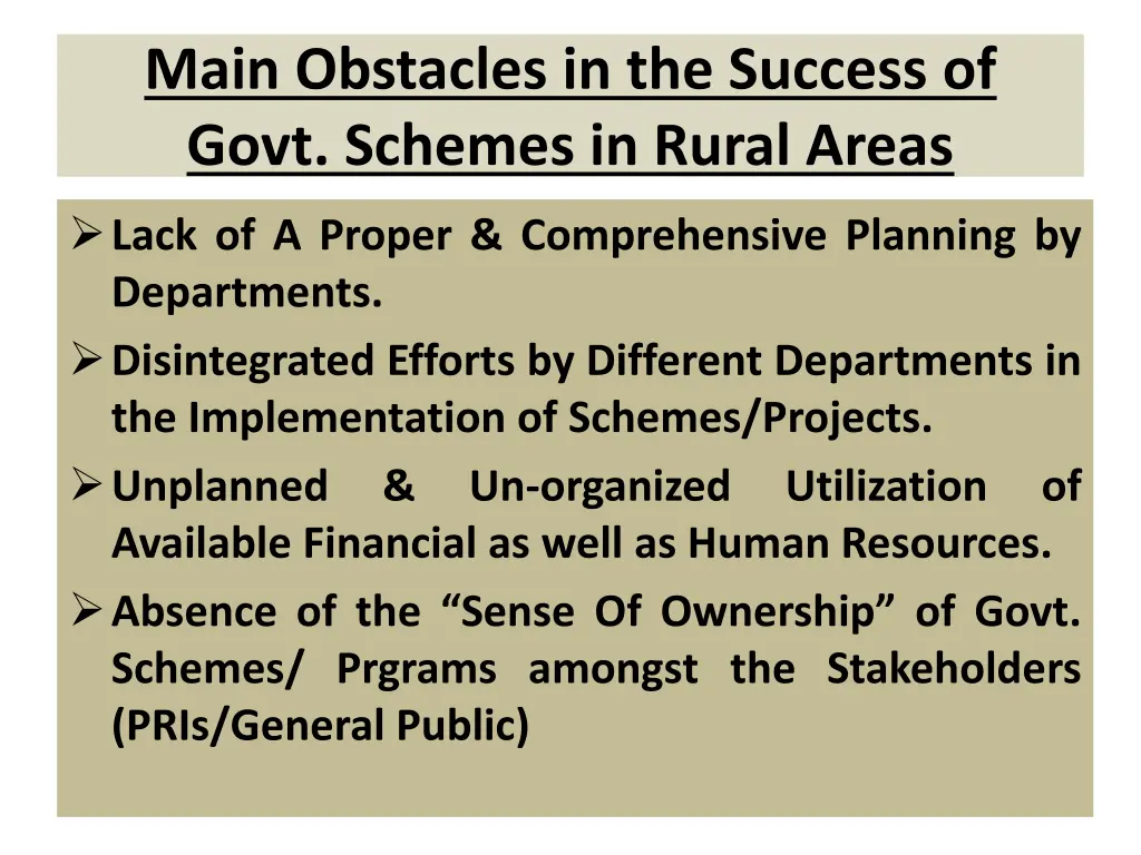 main obstacles in the success of govt schemes 1