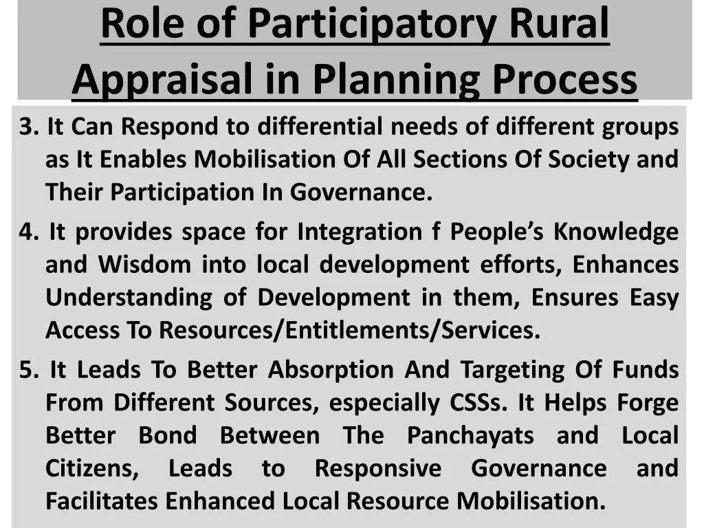 role of participatory rural appraisal in planning 1