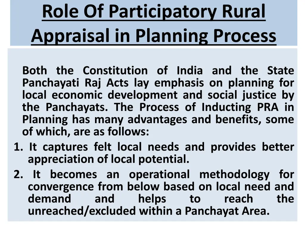 role of participatory rural appraisal in planning