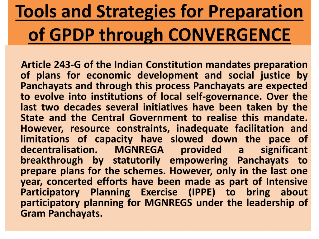 tools and strategies for preparation of gpdp