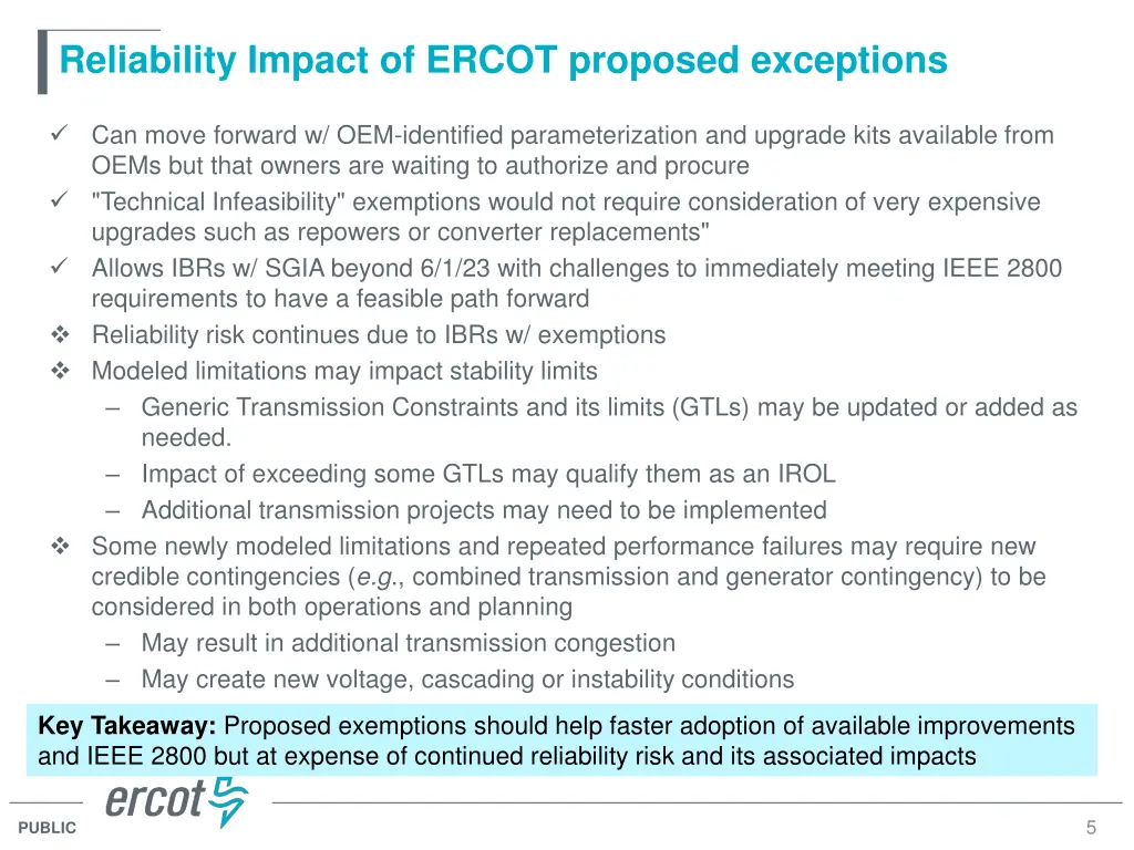 reliability impact of ercot proposed exceptions