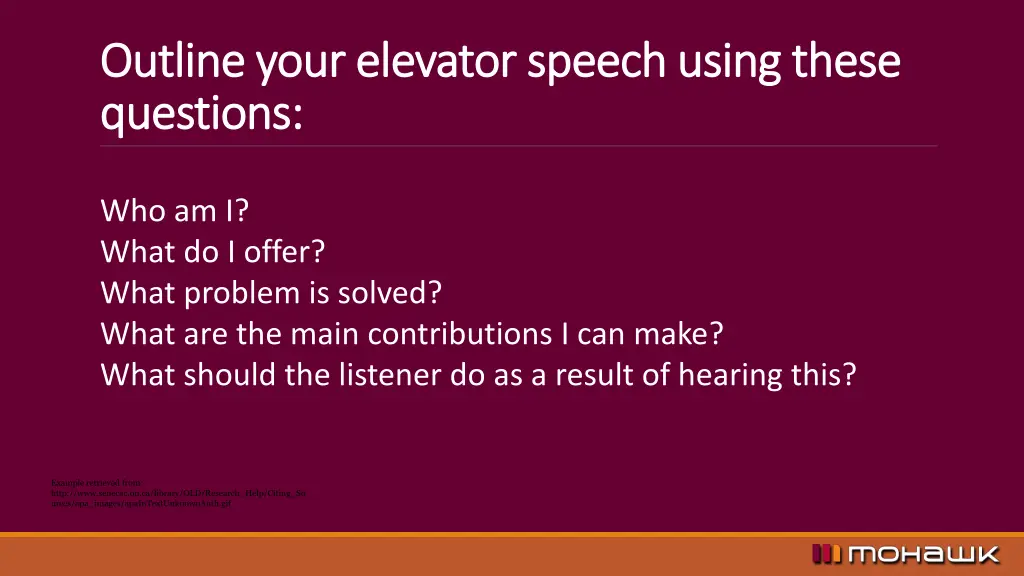 outline your elevator speech using these outline