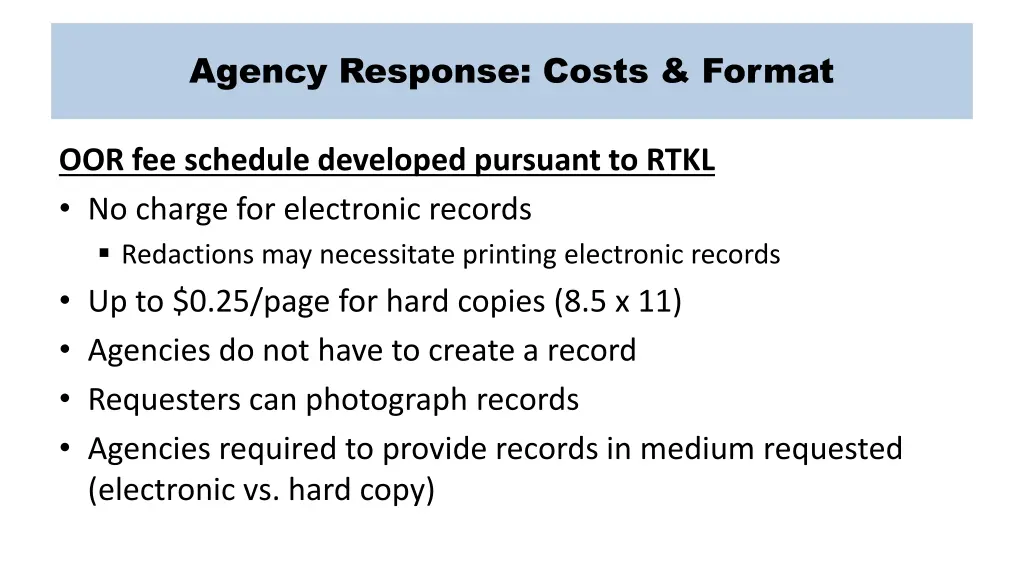 agency response costs format