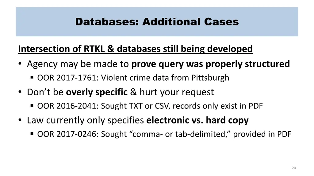 databases additional cases