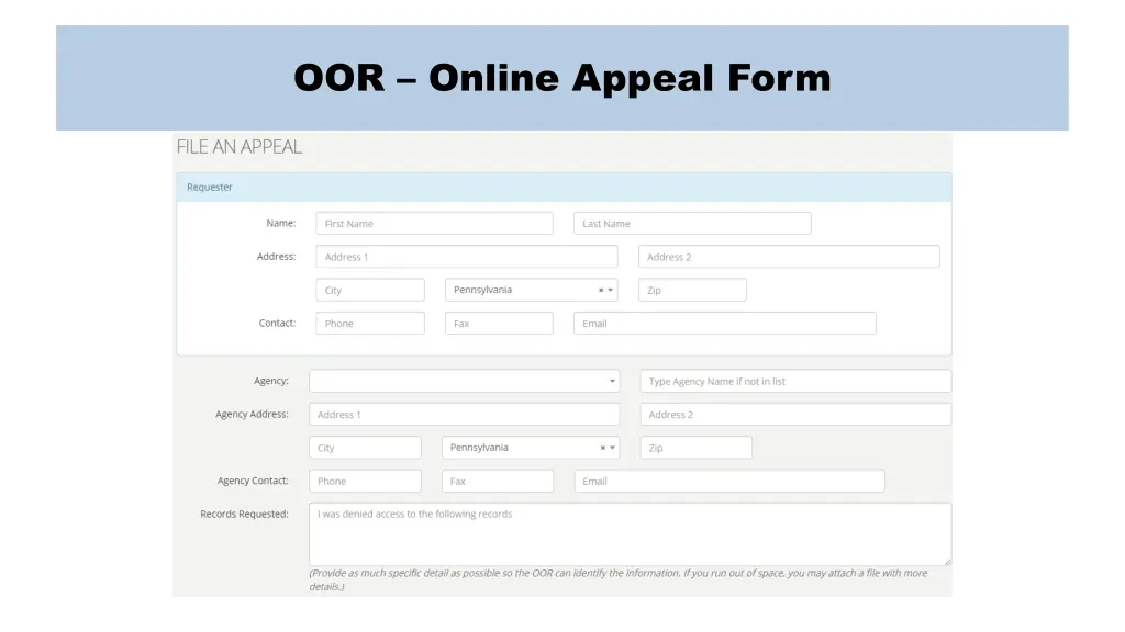 oor online appeal form