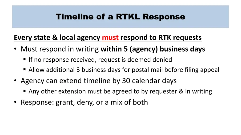 timeline of a rtkl response
