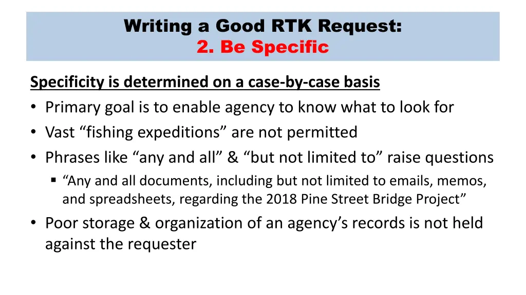 writing a good rtk request 2 be specific