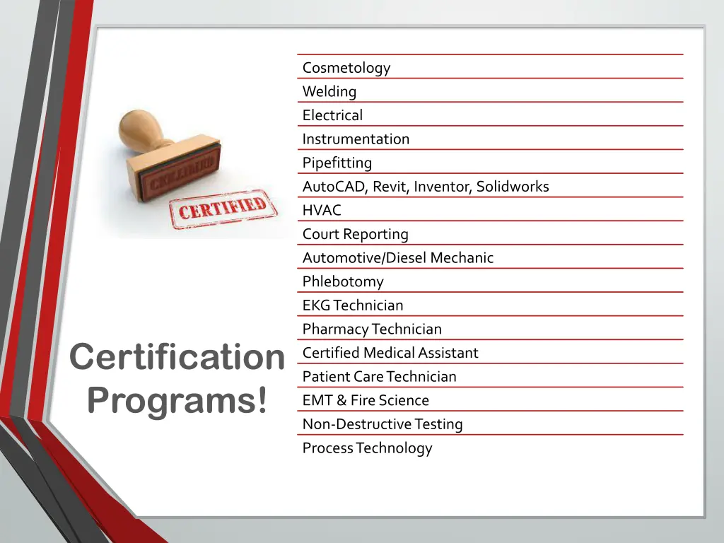 cosmetology welding electrical instrumentation