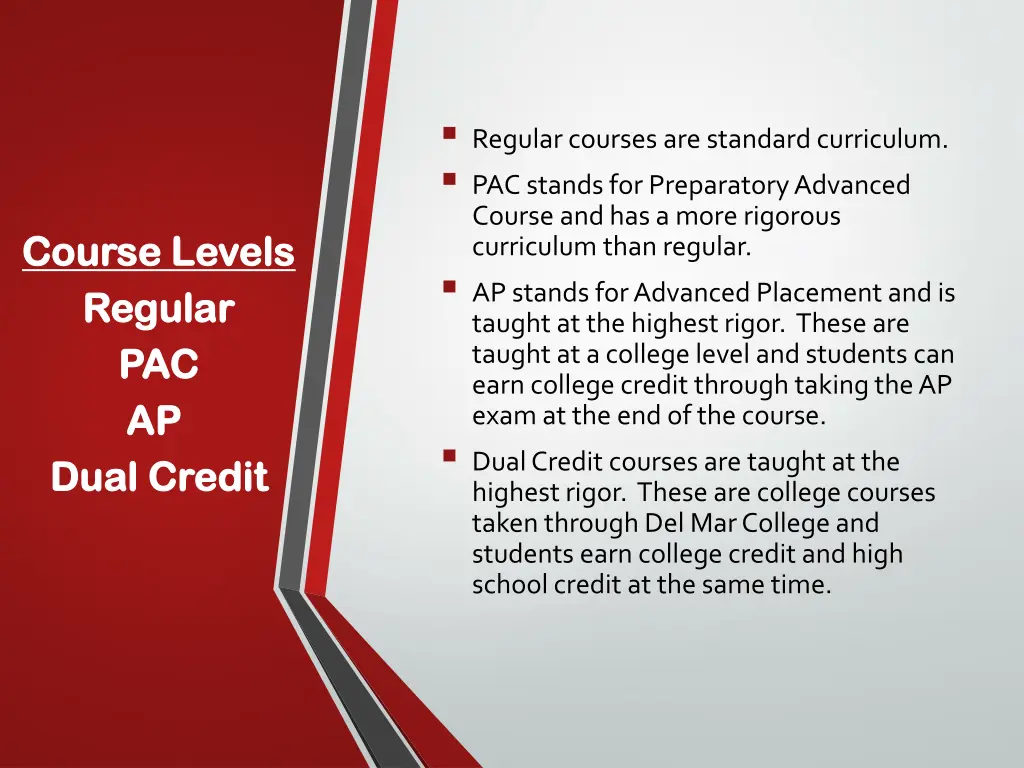 regular courses are standard curriculum