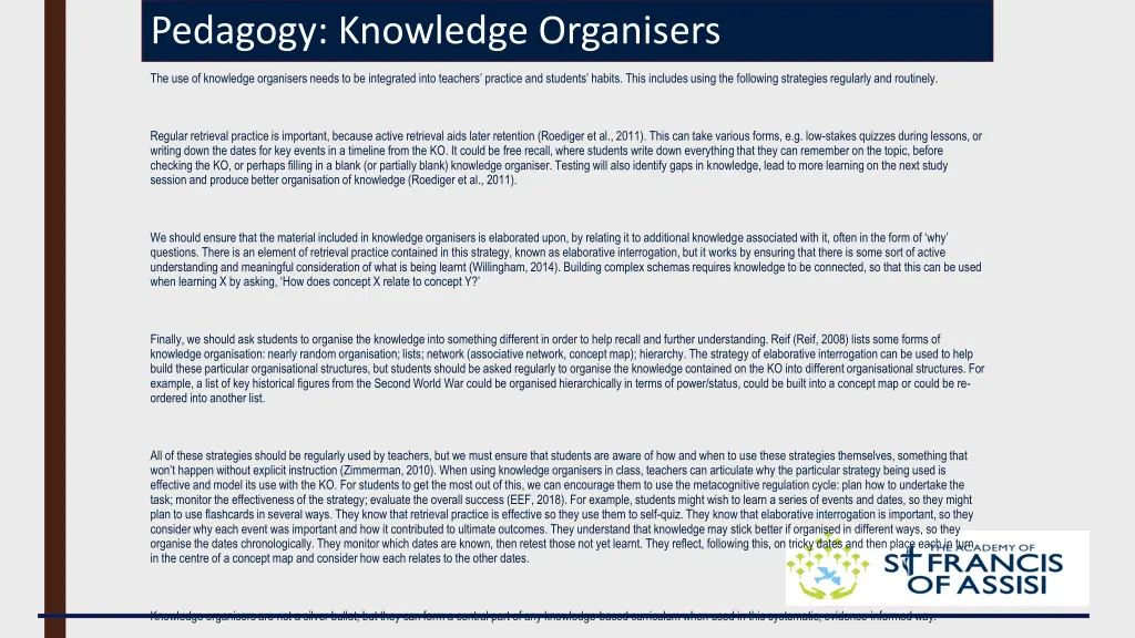 pedagogy knowledge organisers