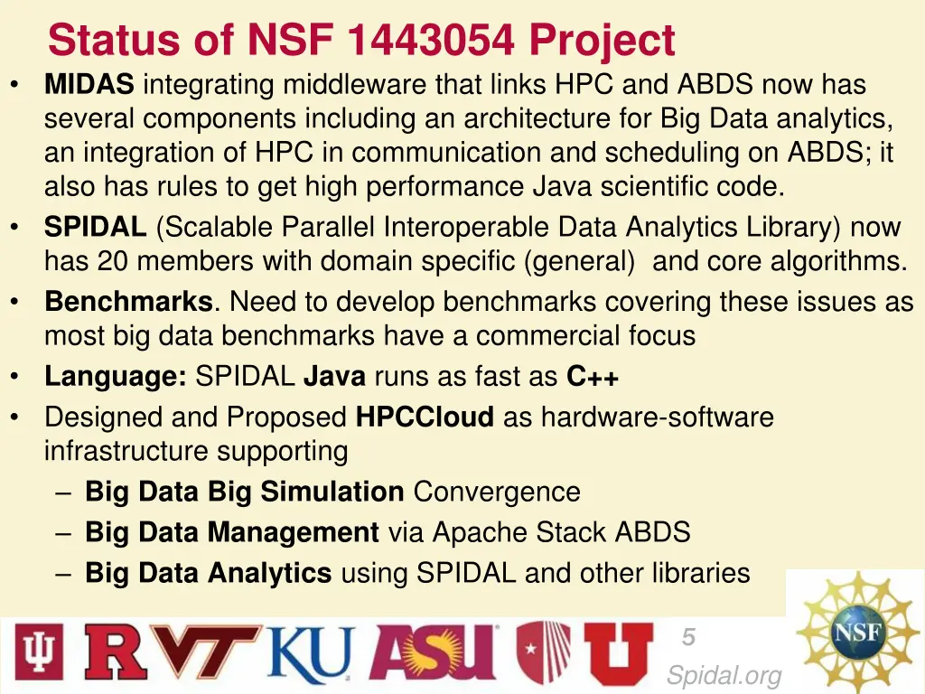 status of nsf 1443054 project midas integrating