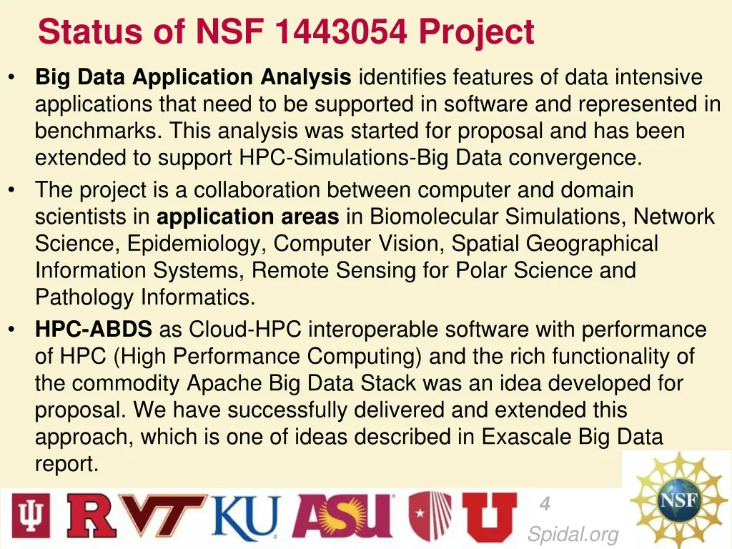 status of nsf 1443054 project