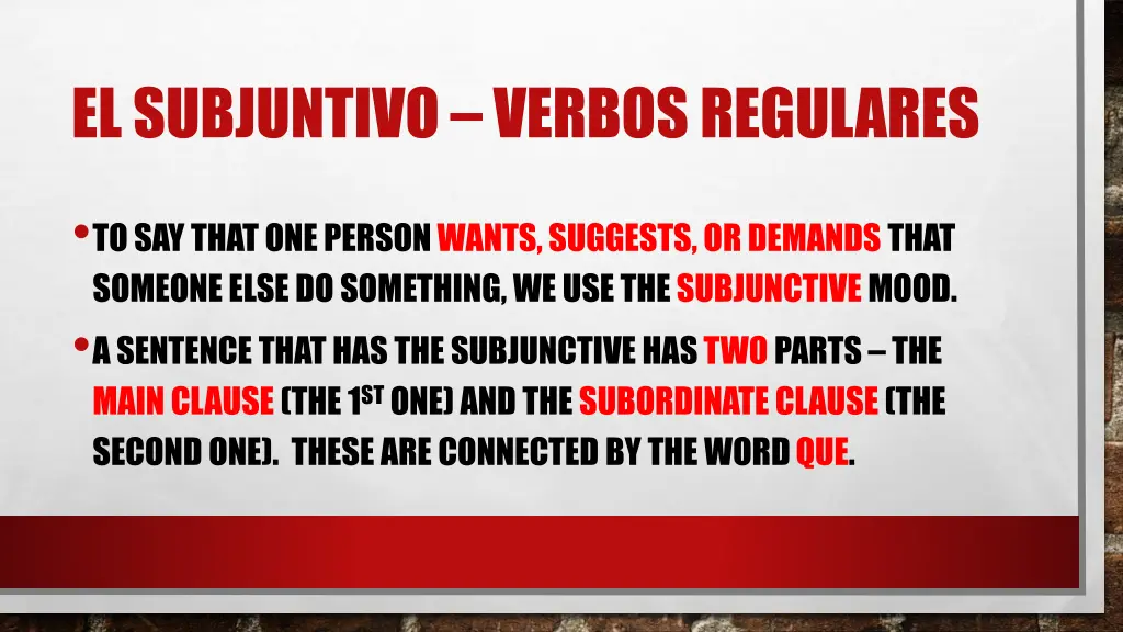 el subjuntivo verbosregulares