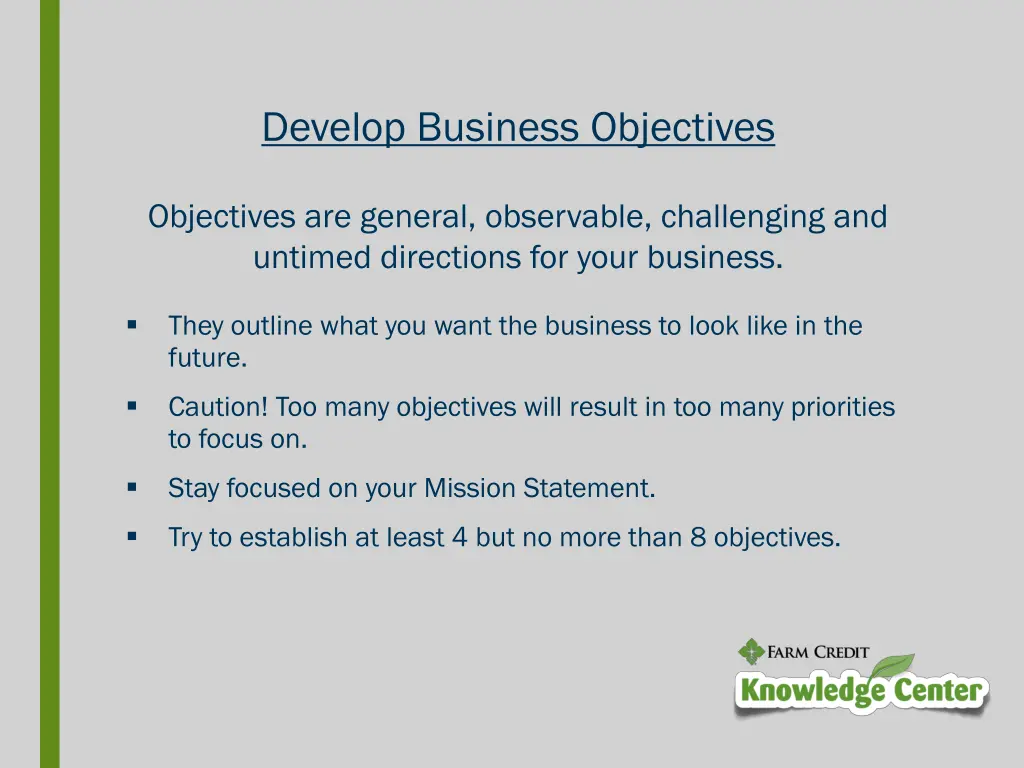 develop business objectives