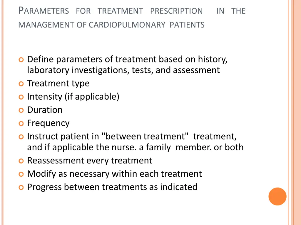 p arameters for treatment prescription