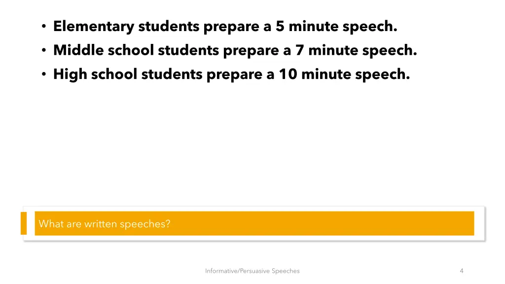 elementary students prepare a 5 minute speech
