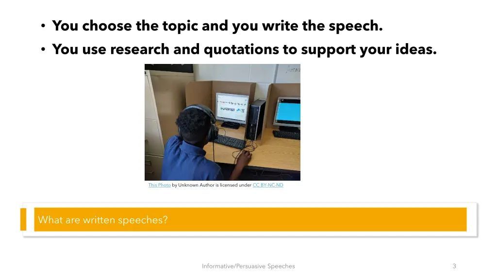 you choose the topic and you write the speech