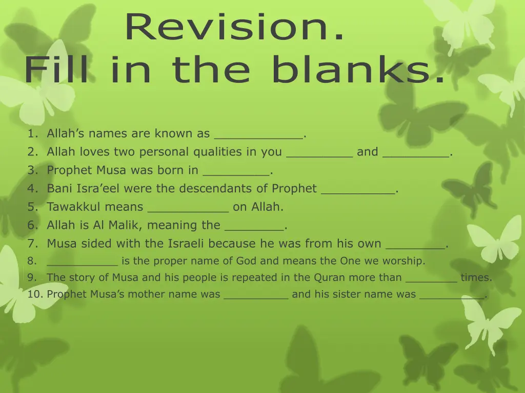 revision fill in the blanks