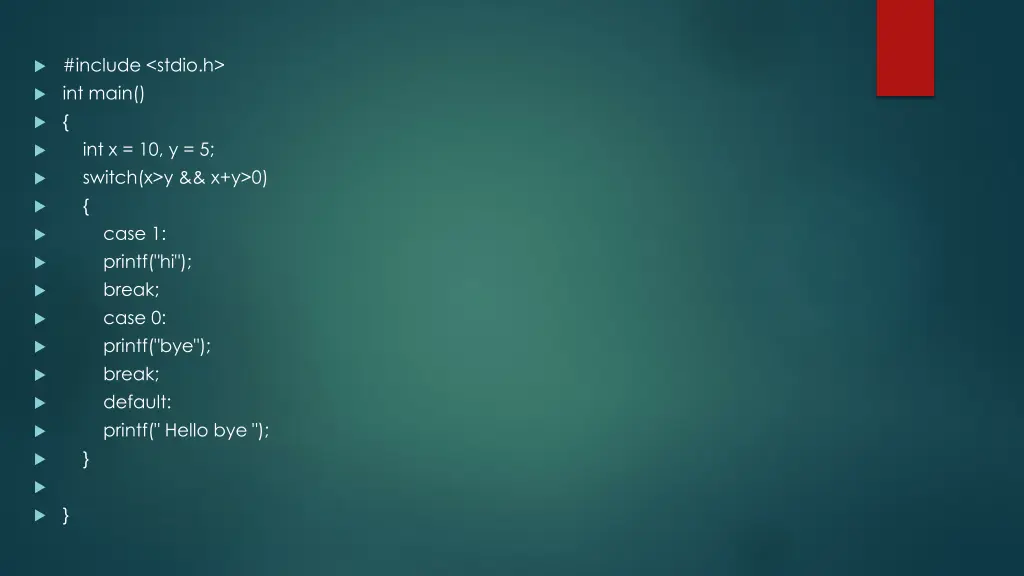include stdio h int main int x 10 y 5 switch