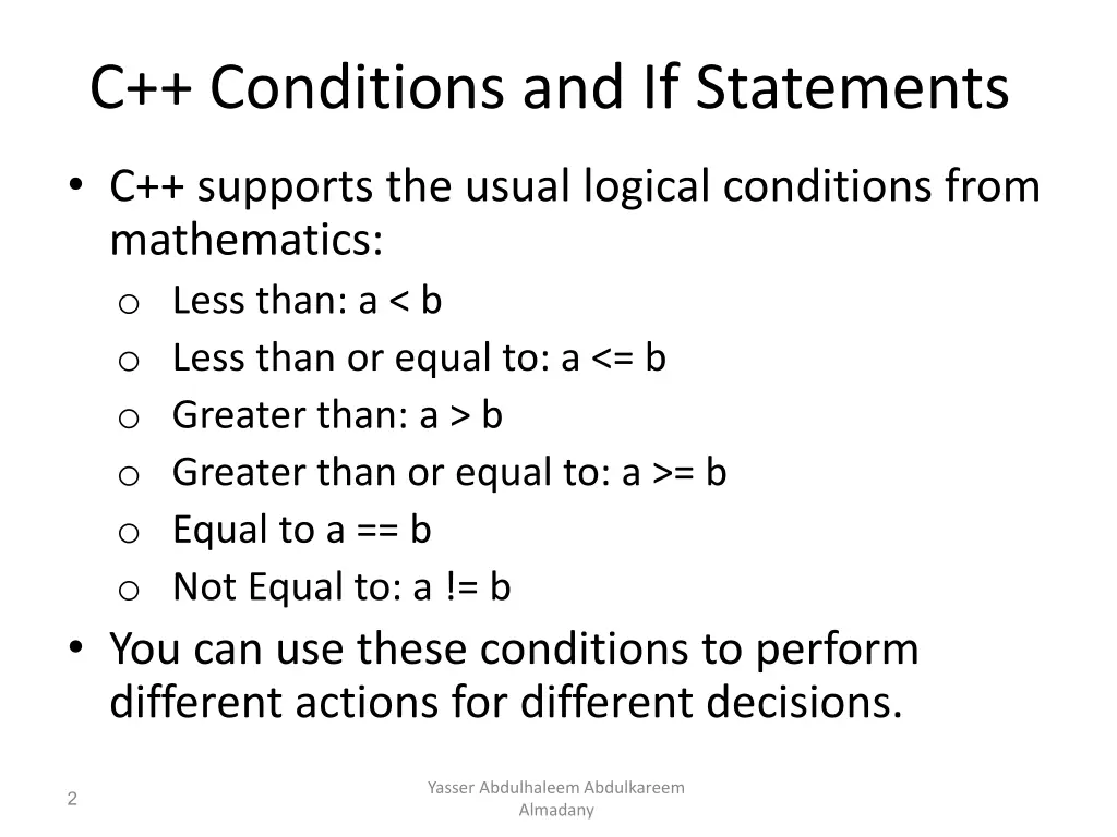 c conditions and if statements