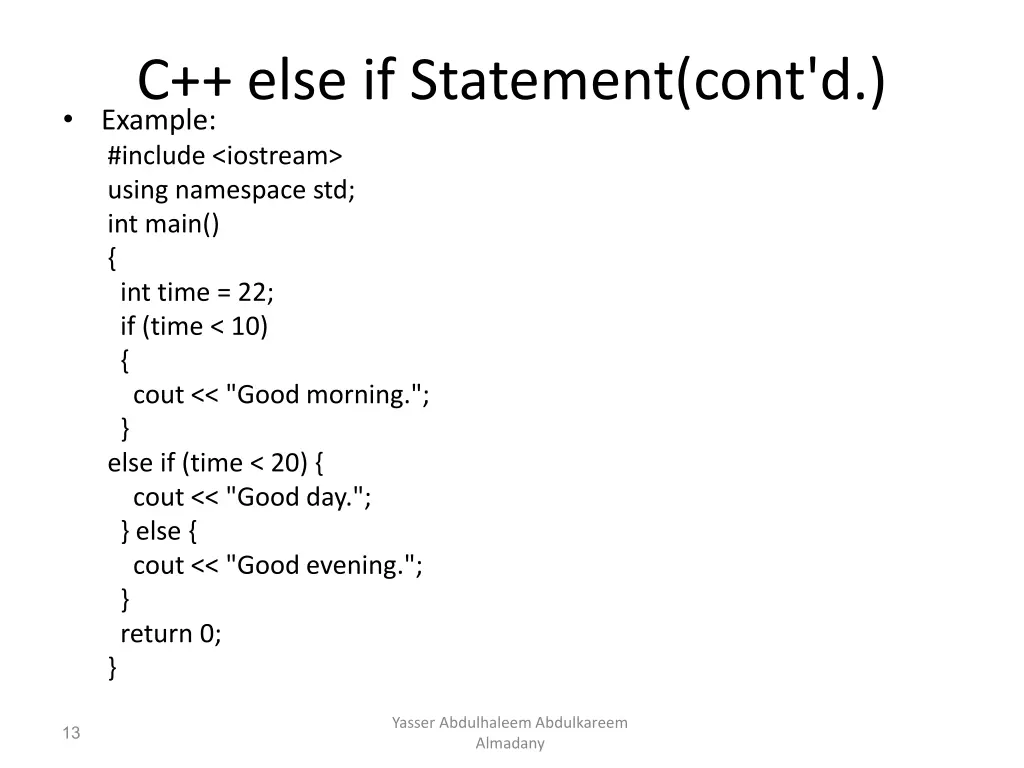 c else if statement cont d example include