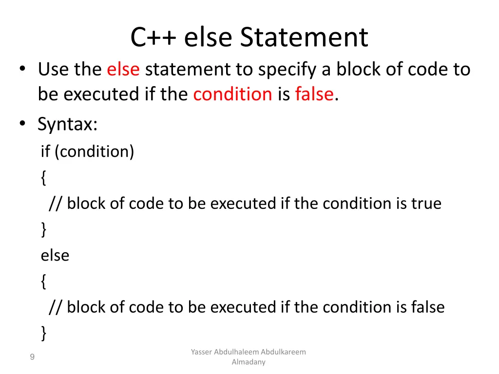 c else statement use the else statement