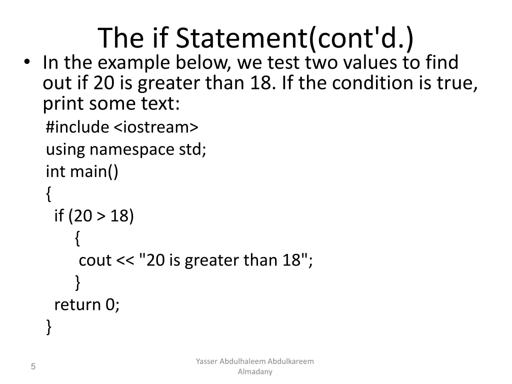 the if statement cont d in the example below