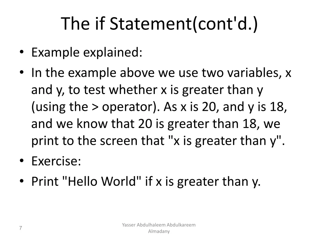 the if statement cont d