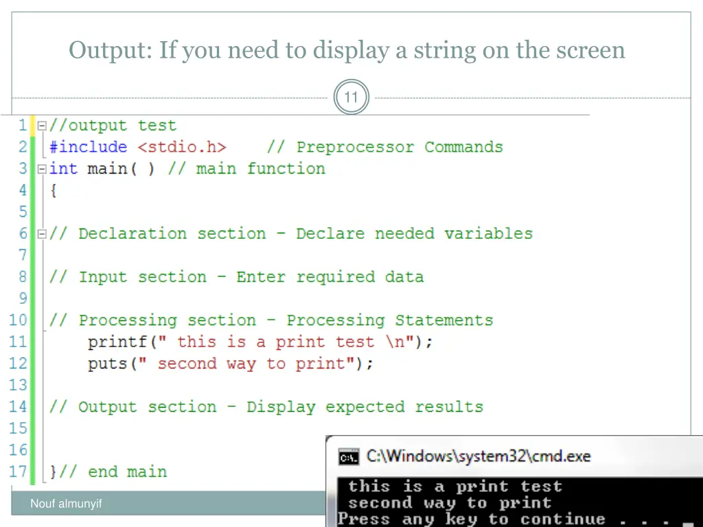 output if you need to display a string