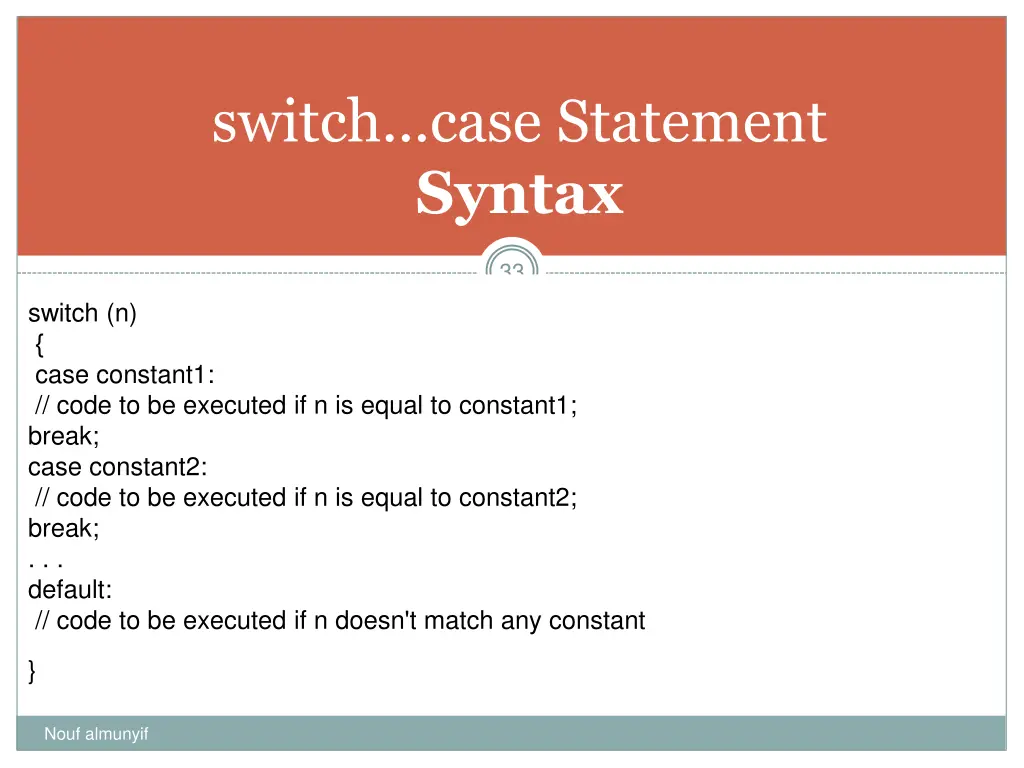 switch case statement syntax