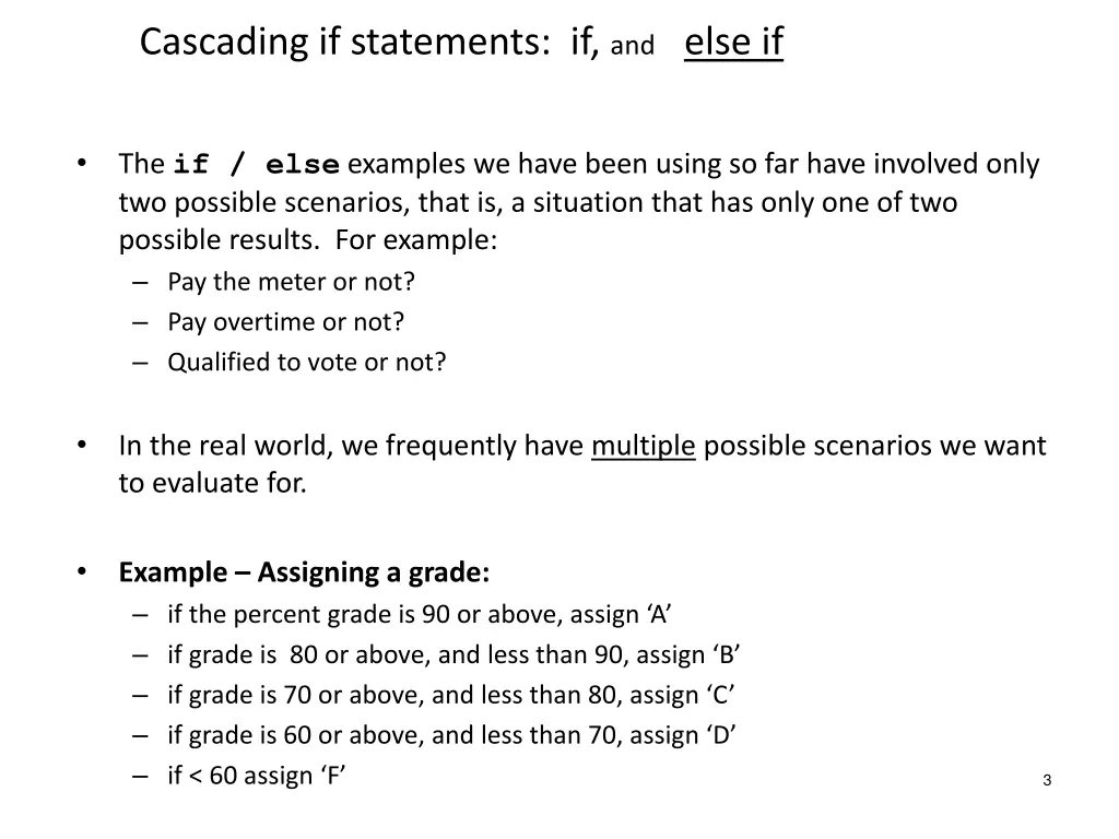 cascading if statements if and else if