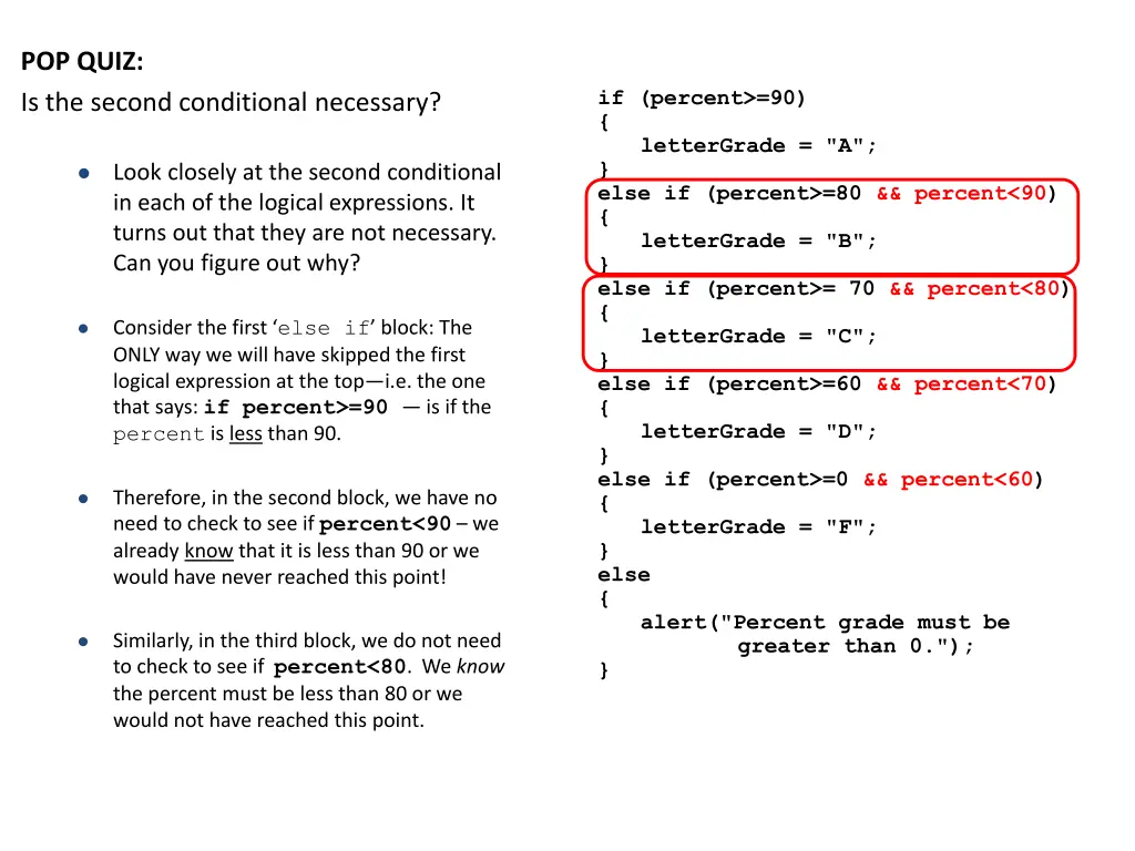pop quiz is the second conditional necessary