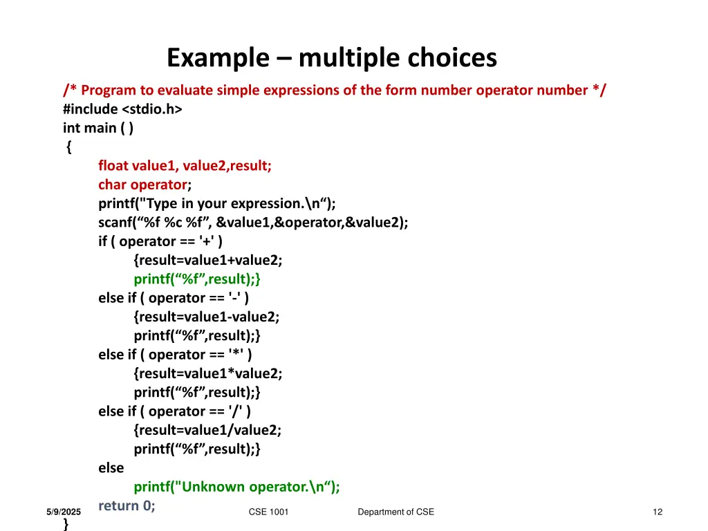 example multiple choices