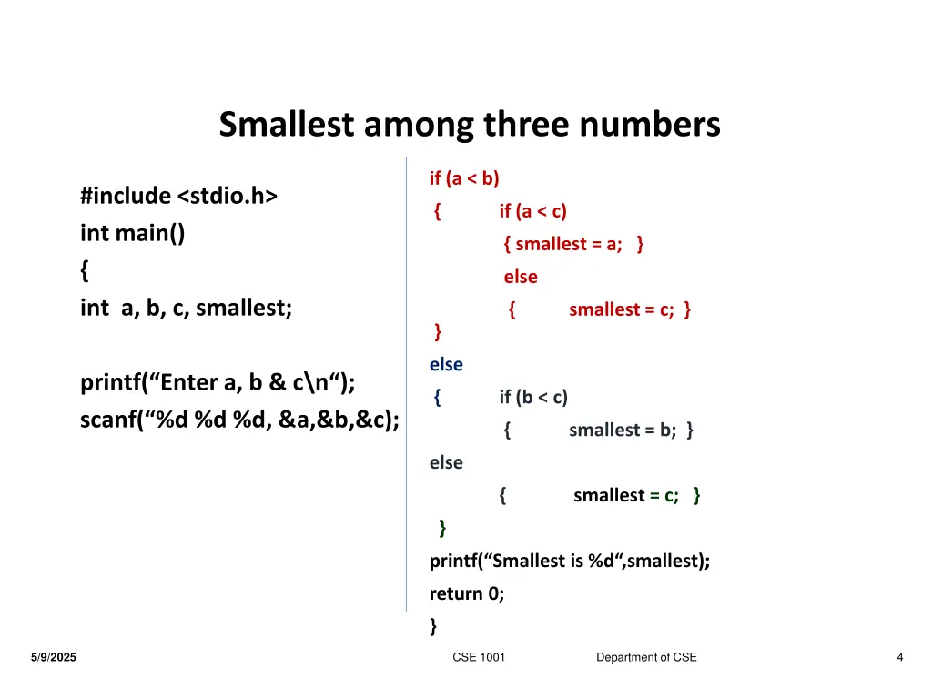 smallest among three numbers