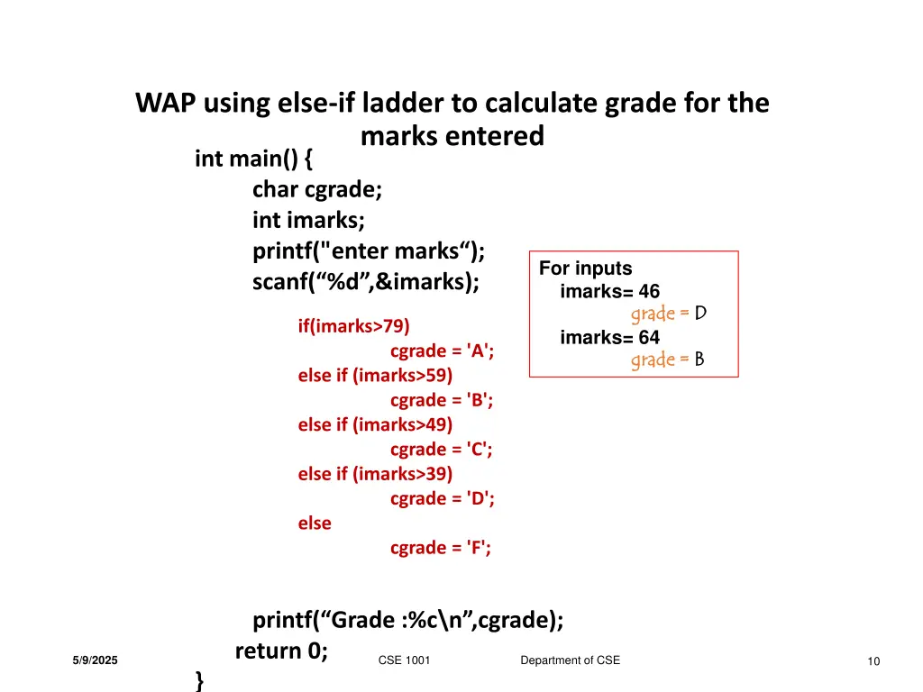 wap using else if ladder to calculate grade