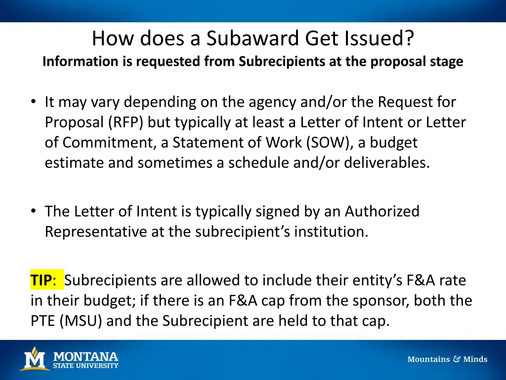 how does a subaward get issued information