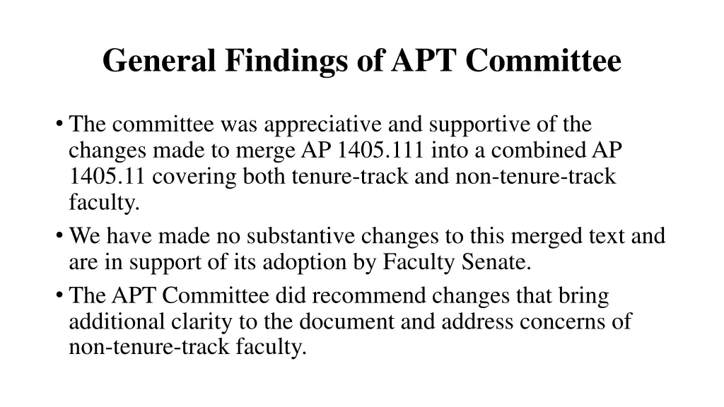 general findings of apt committee