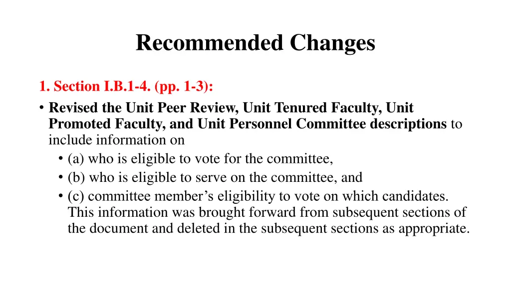 recommended changes