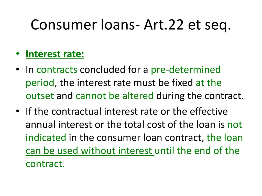 consumer loans art 22 et seq 2