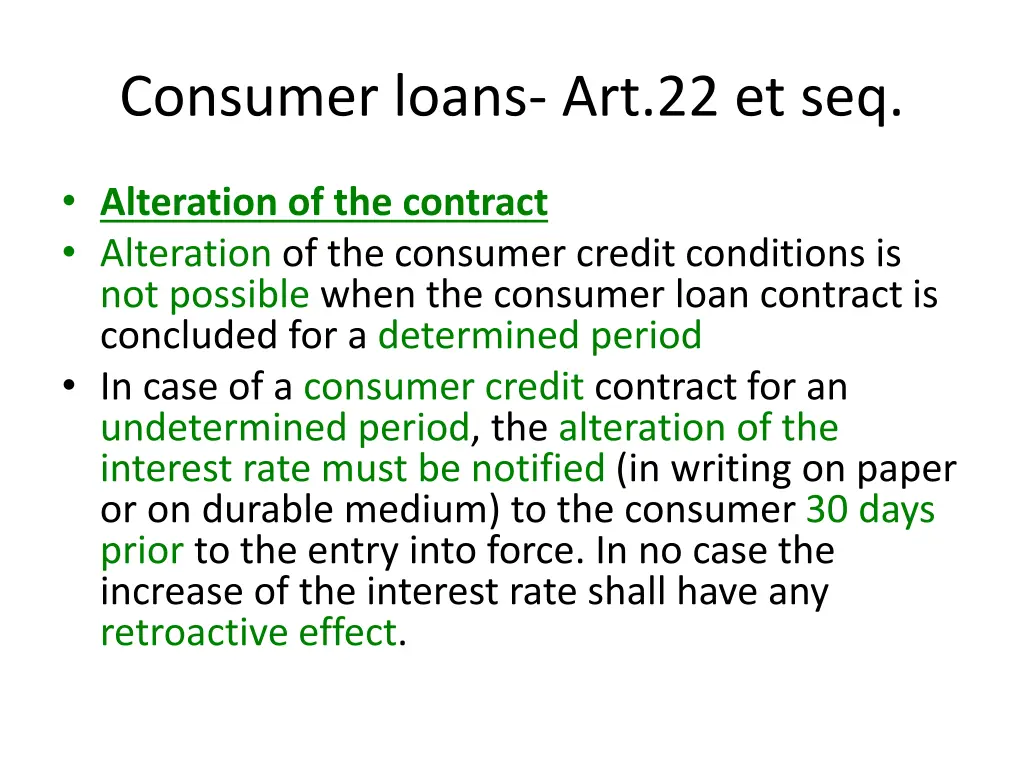 consumer loans art 22 et seq 3