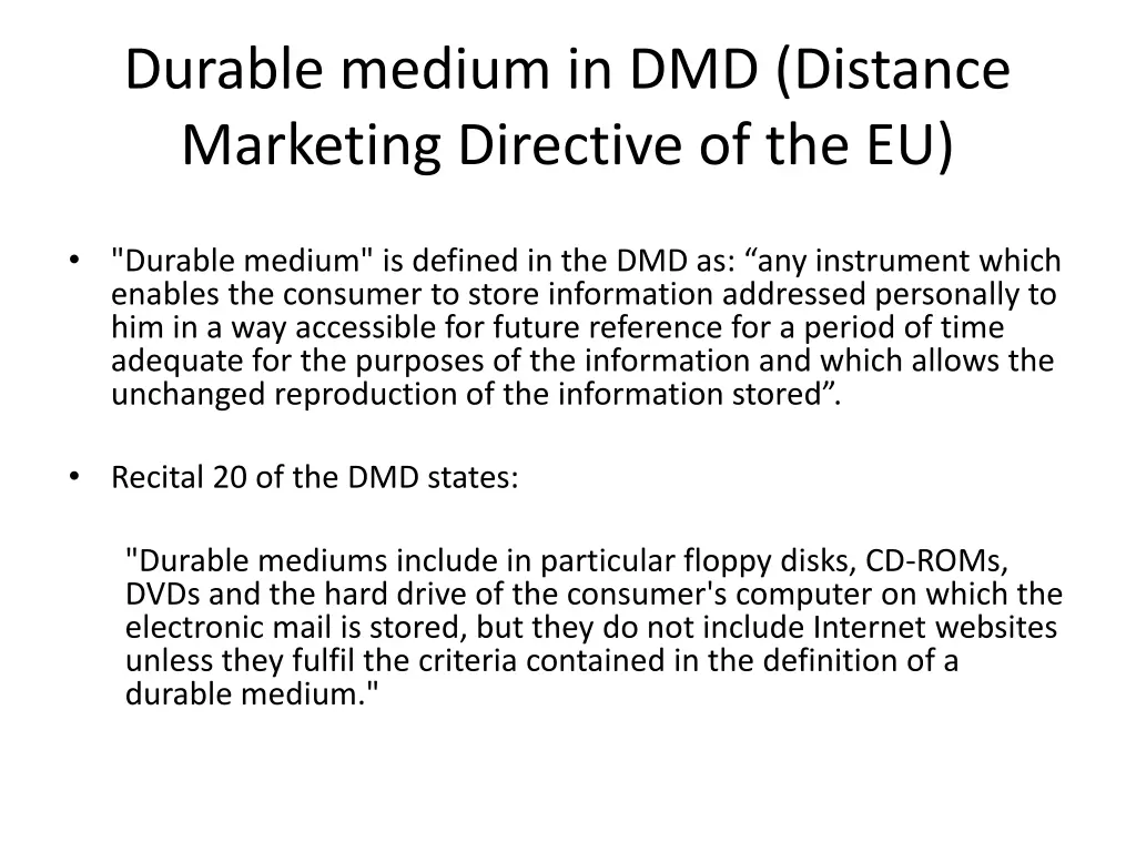 durable medium in dmd distance marketing