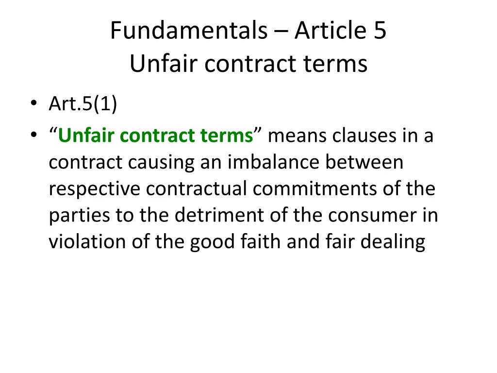 fundamentals article 5 unfair contract terms