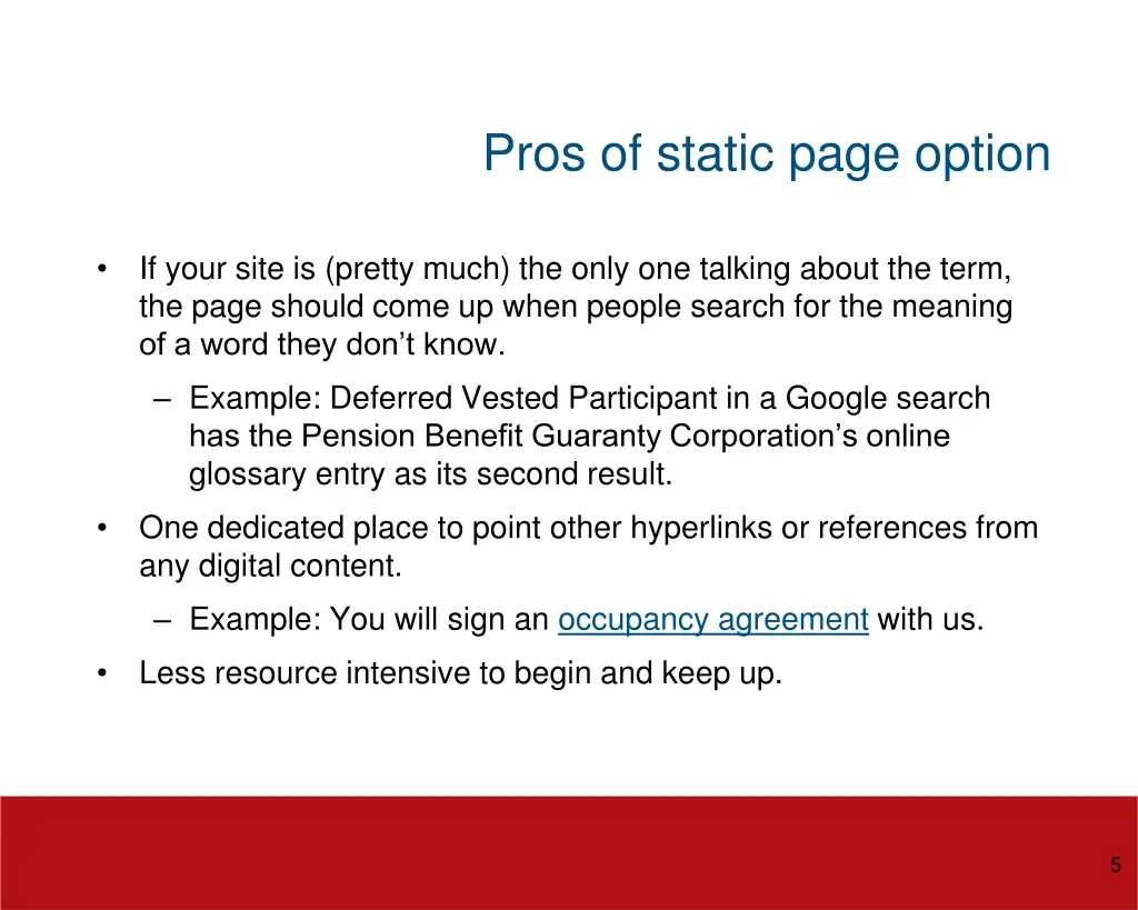 pros of static page option