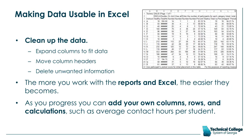 making data usable in excel