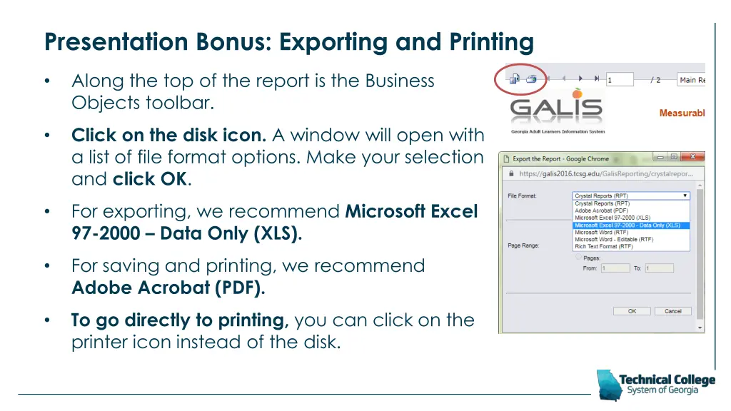 presentation bonus exporting and printing