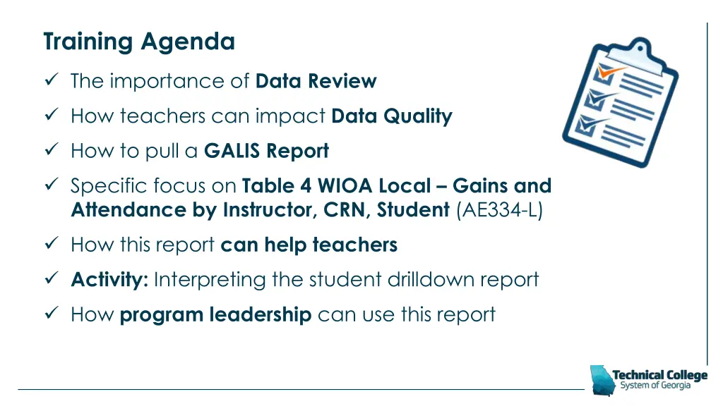 training agenda