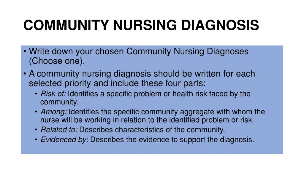 community nursing diagnosis