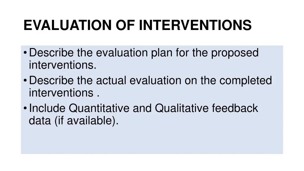 evaluation of interventions