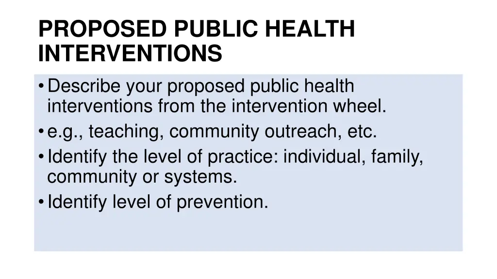 proposed public health interventions describe